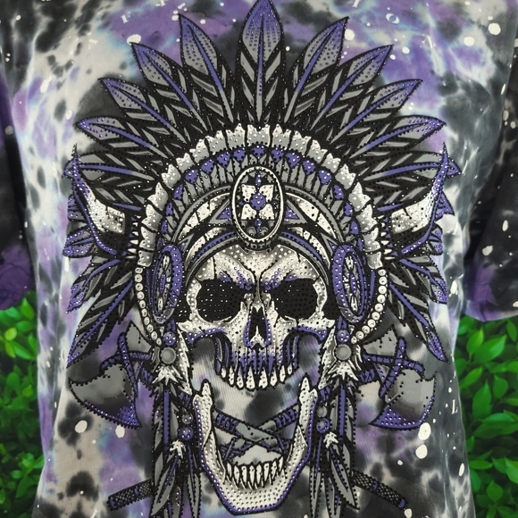 Affliction Men's Black Label Rhinestone Skull T-shirt - Size: XL- Tie-dye - NWT - Picture 4 of 10